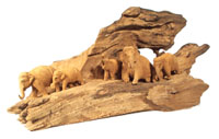 Wooden root with five Elephants
